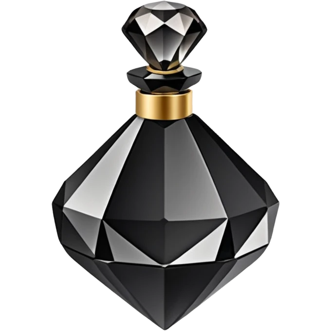 Realistic detailed black luxury perfume bottle made from black diamond with the name Riko on the front emoji