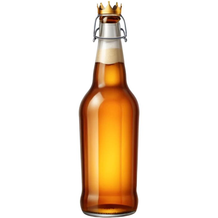 glass bottle of beer with warm amber hue visible through transparent glass, long neck, capped with metal crown, subtle condensation suggesting coldness, classic clean shape, no label or branding, soft lighting, subtle shadows, emoji scale emoji