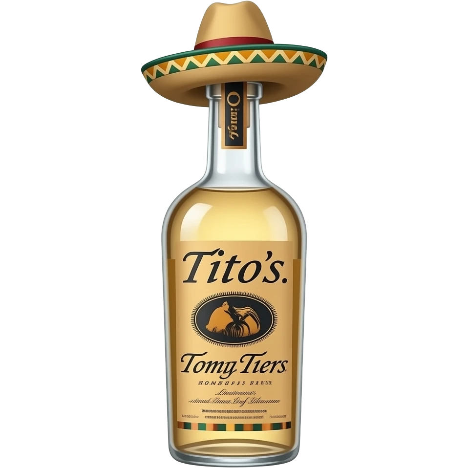 Clear Bottle of Tito’s liquor with a sombrero on emoji