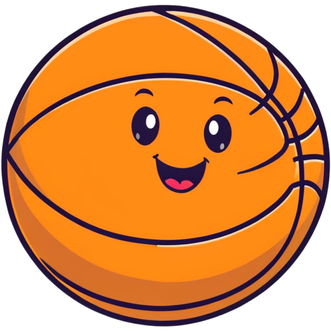 An adorable cartoon basketball with a happy face and rosy cheeks emoji