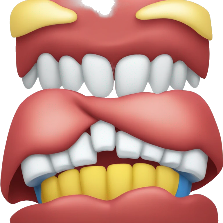 Create an emoji that represents three teeth together, aligned horizontally. The first tooth should be blue, the second red and the third yellow.
 emoji