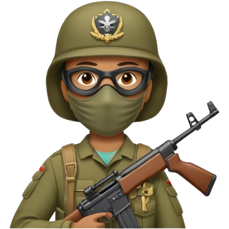Soldier holding rifle with mask on
 emoji