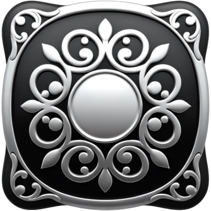 Black and silver filigree square button, 3D, extremely detailed design emoji