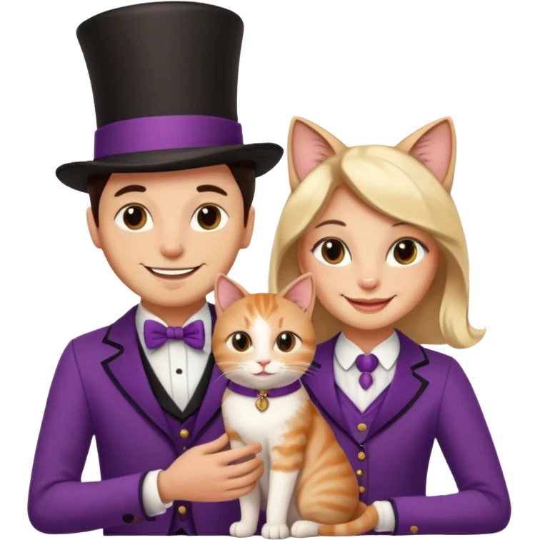 magician couple and their pet cat emoji