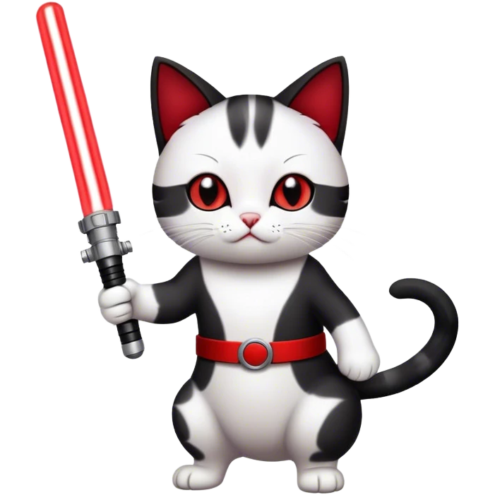 black and white cat with red light saber emoji