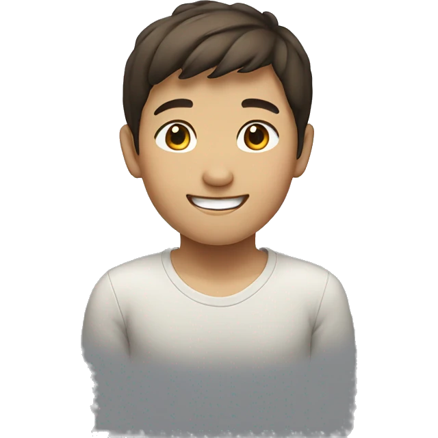 Asian boy with brown hair smiling emoji