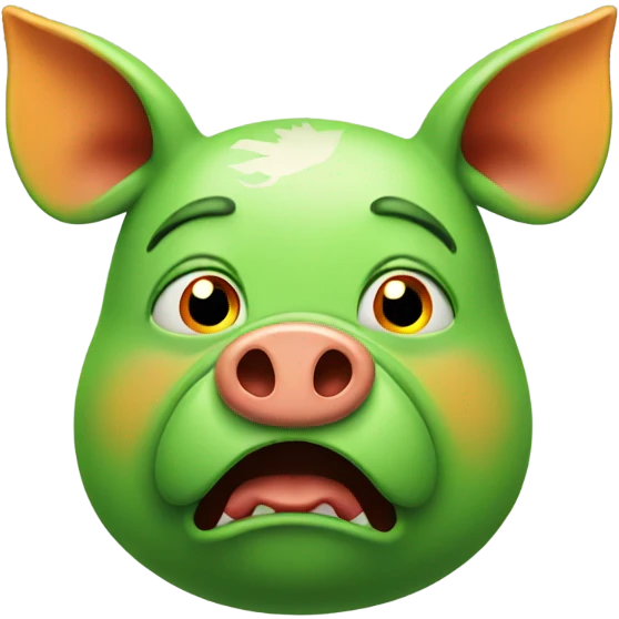 The green pig from Angry Birds, with orange mustache scared emoji