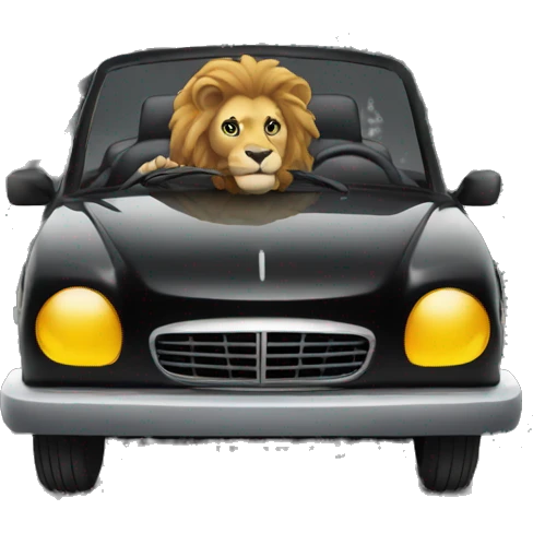 lion driving black car emoji