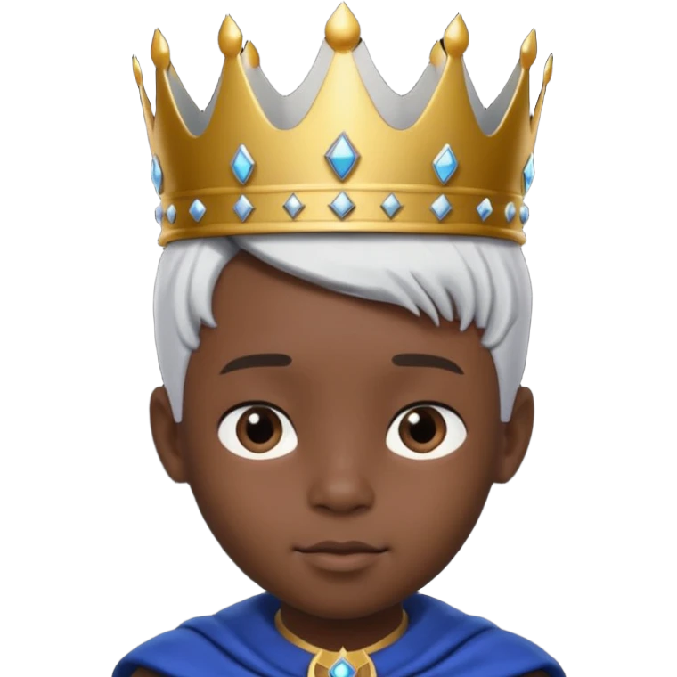 Royal black Kid boy with crown head 3d style only face half rotate head white hair emoji