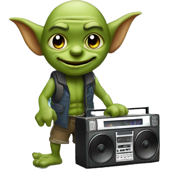 Goblin carrying a boombox near a waterfall  emoji