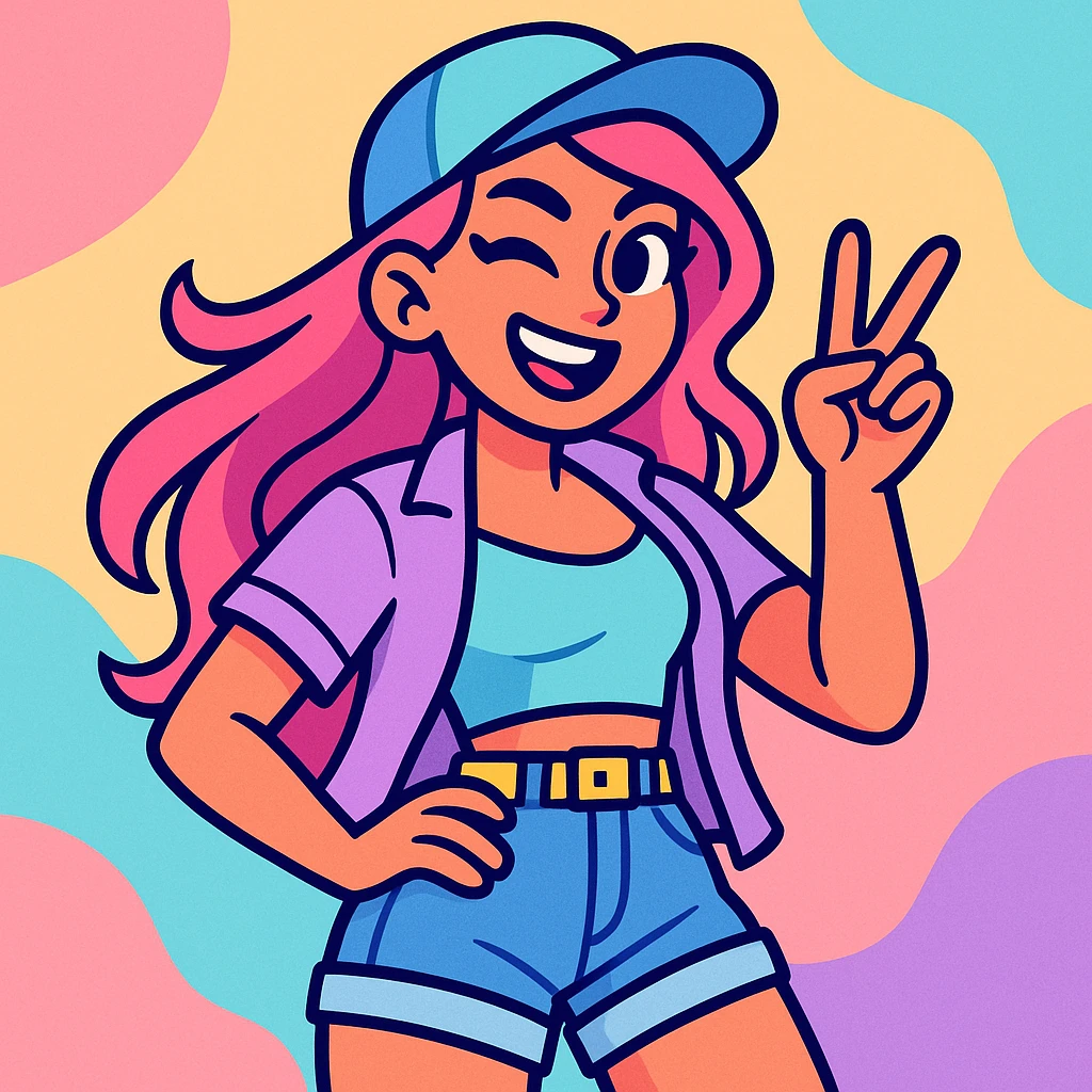 hot girl, casual chic outfit, playful expression, trendy, pastel tones emoji