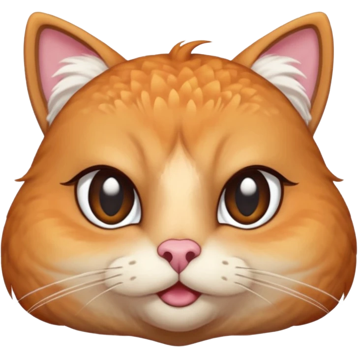 A shy but handsome turkey cat with a uni-brow batting his lashes and blushing emoji