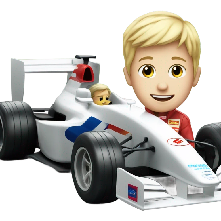 blonde boy with formula one car outdoors emoji