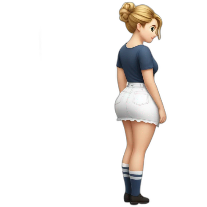 full-body-back-view-curvy-caucasian-beauty-skirt-lifted-by-the-wind-white-knickers and long socks emoji