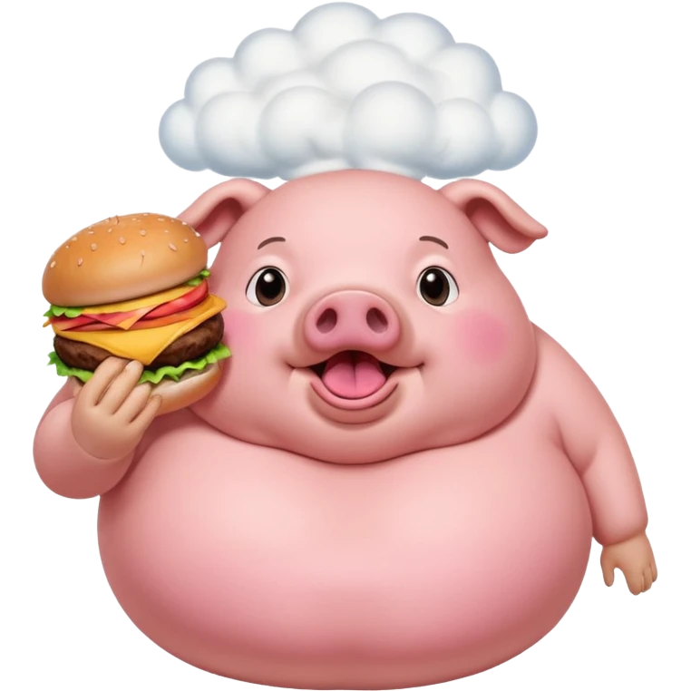 fat obese pig eating burger with fart cloud surrounding around it emoji