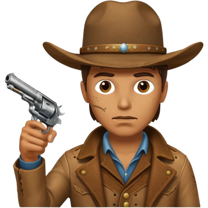 A cowboy pointing his revolver in front of you and saying, "Give me your money." emoji