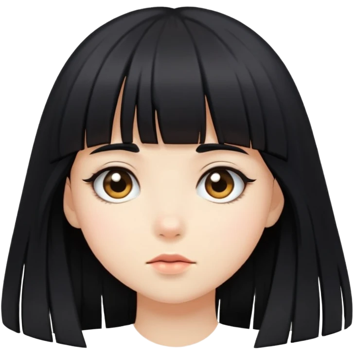 shy girl with long black hair and bangs emoji