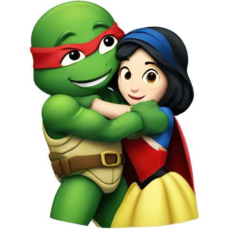 Raphael ninja turtle and Disney Snow White hugging emoji