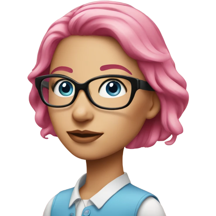 Beautiful lady, blue eyes and glasses with pink hair  emoji