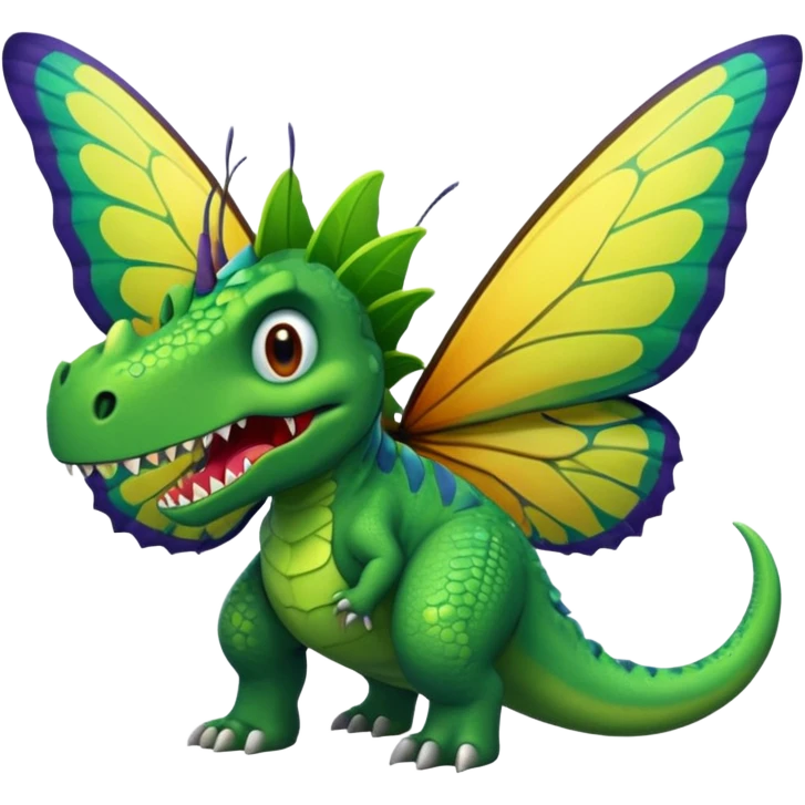 A dinosaur chewing on a huge butterfly emoji