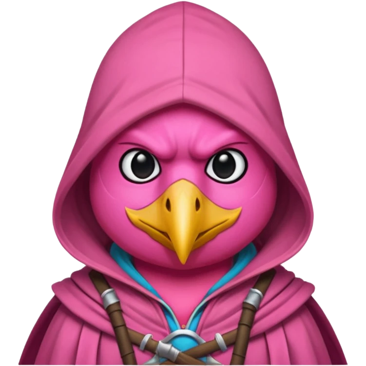 bird warrior with hood, pink emoji