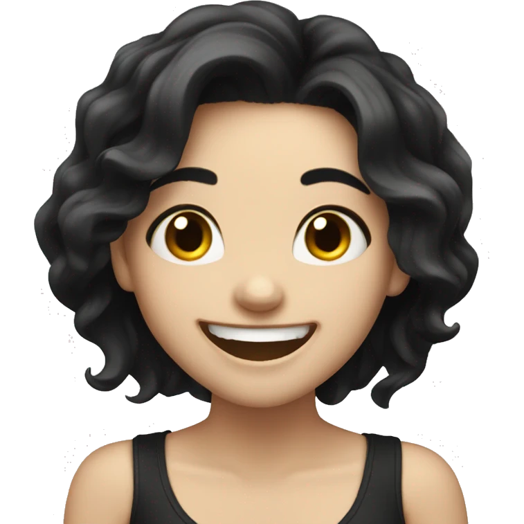 A cute white girl with beautiful long Black hair laughing emoji