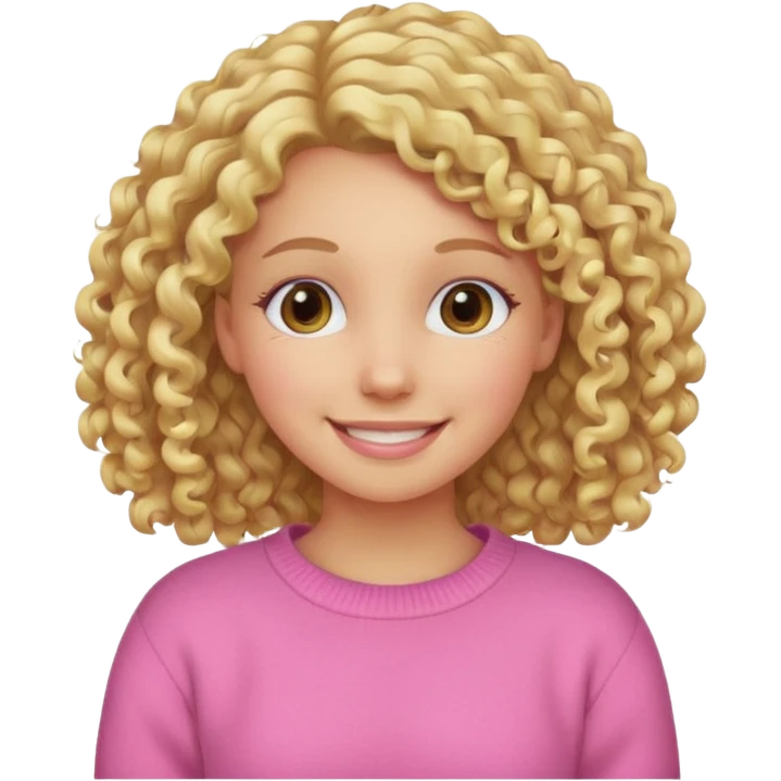 girl with curly blonde hair, smiling, wearing a pink sweater emoji
