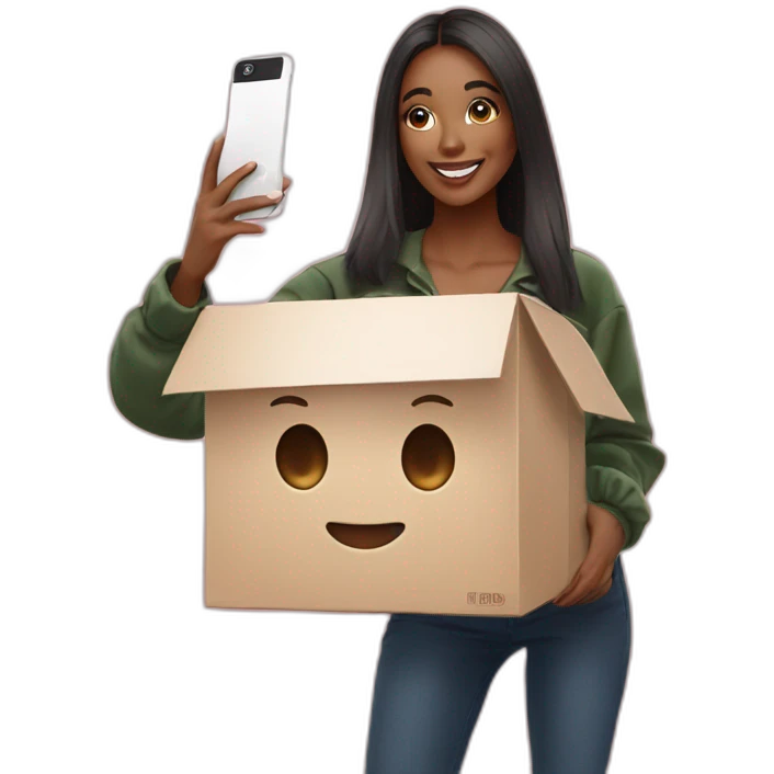 influencer taking selfie with a box emoji
