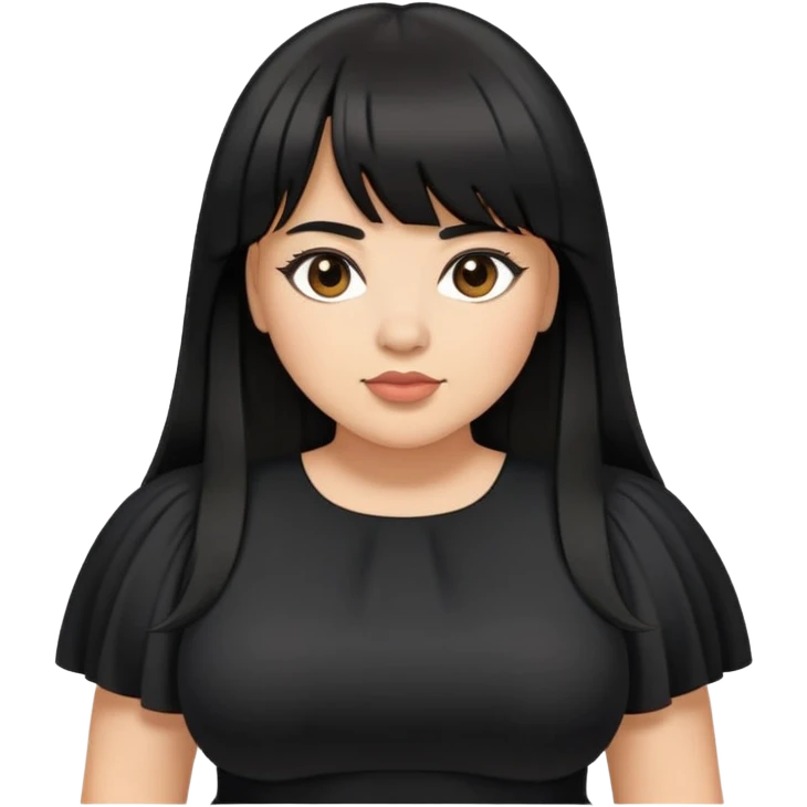 Latina light medium skin tone with bangs black long hair plus size black dress emoji