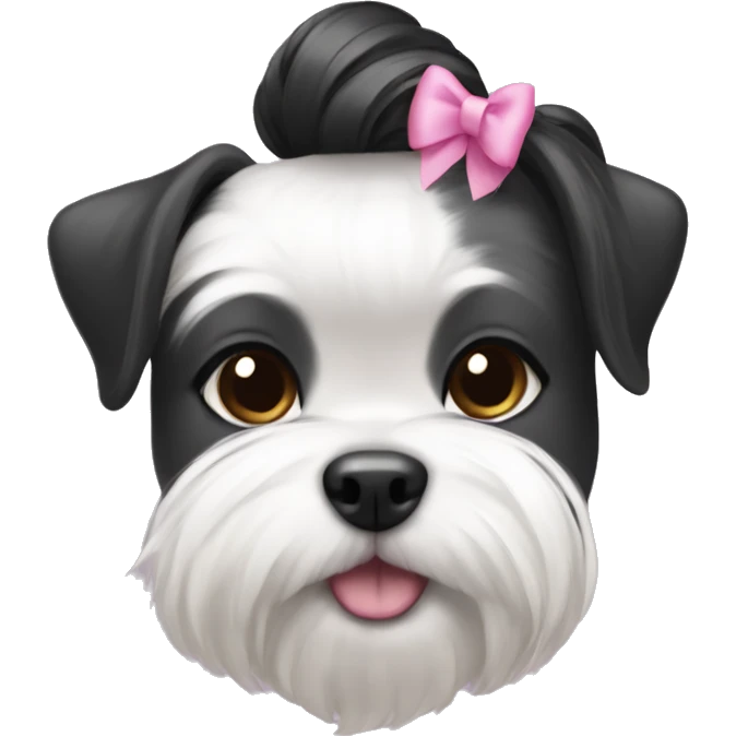 Girl dog shitzu with black and white hair with a ponytail and a pink bow on her head emoji