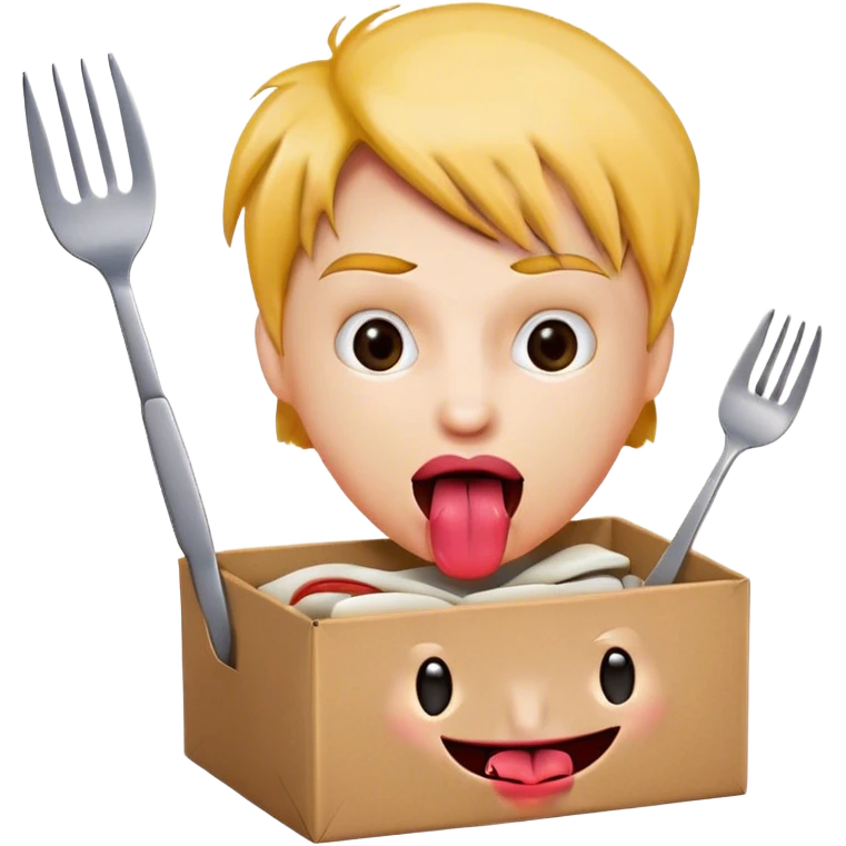 Crazy face tongue out with a box and a fork and a knife  emoji