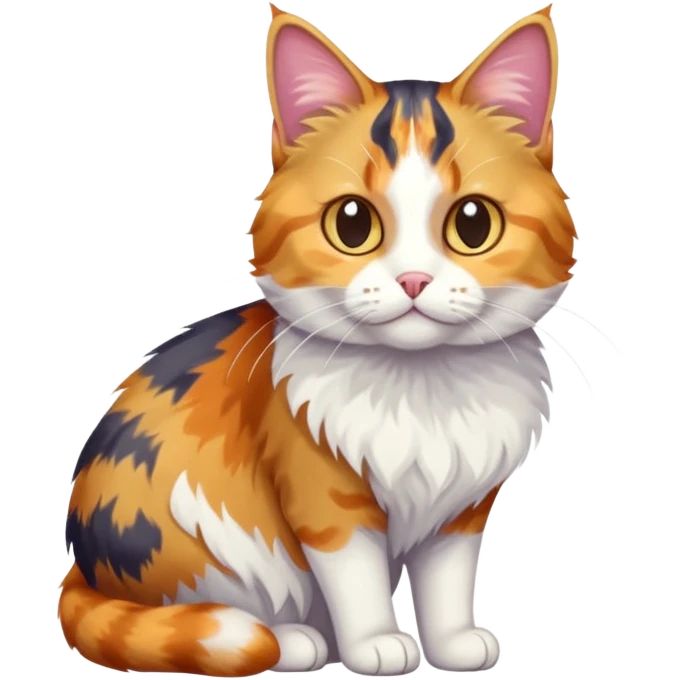 full body anxious looking colourful calico tabby cat with disproportioned head to body with fully white front legs emoji