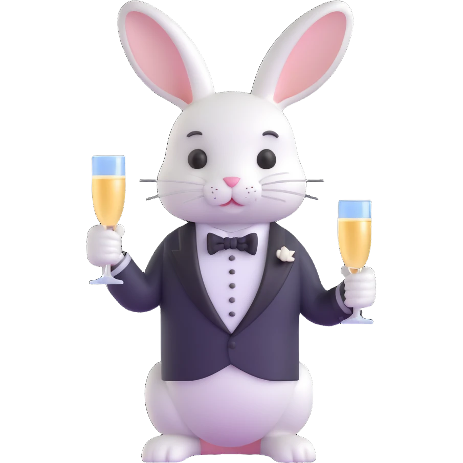 sophisticated bunny in tuxedo holding champagne flute emoji