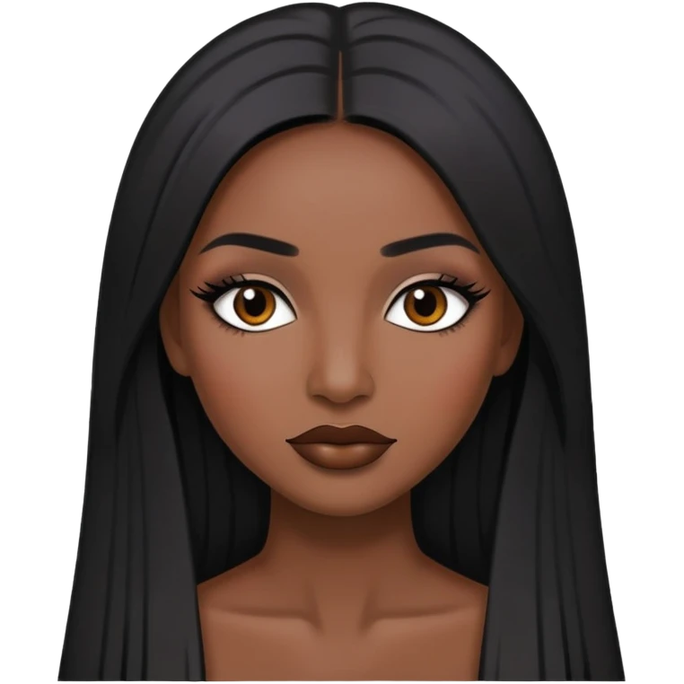 crea una mujer de test morena con el cabello negro lacio y largo maquillada  emoji