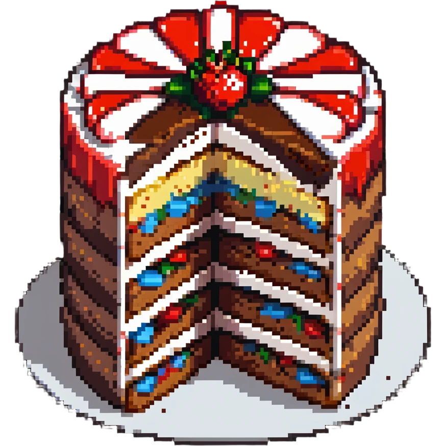 pixel art cake with a bite taken out showing the layers inside emoji
