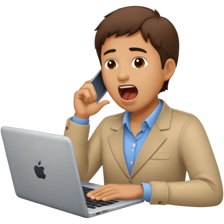 tired marketer yawning holding a laptop emoji