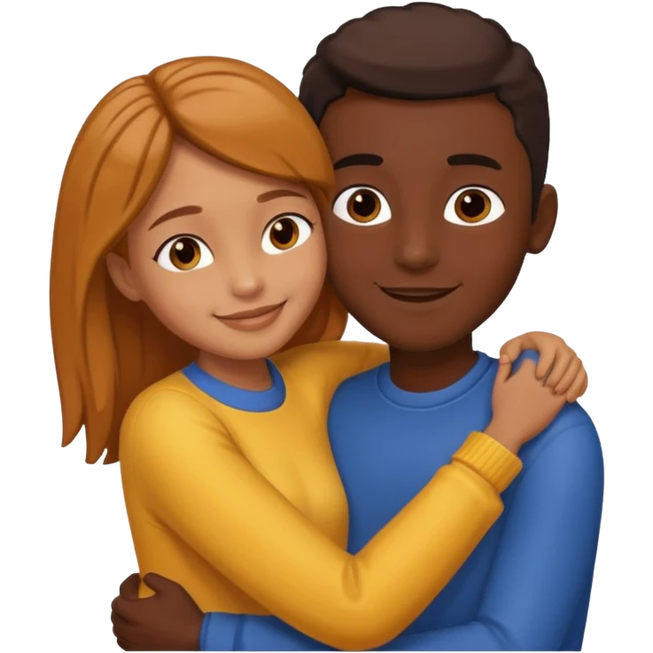 carmel girl and tall darkskin boy hugging  emoji
