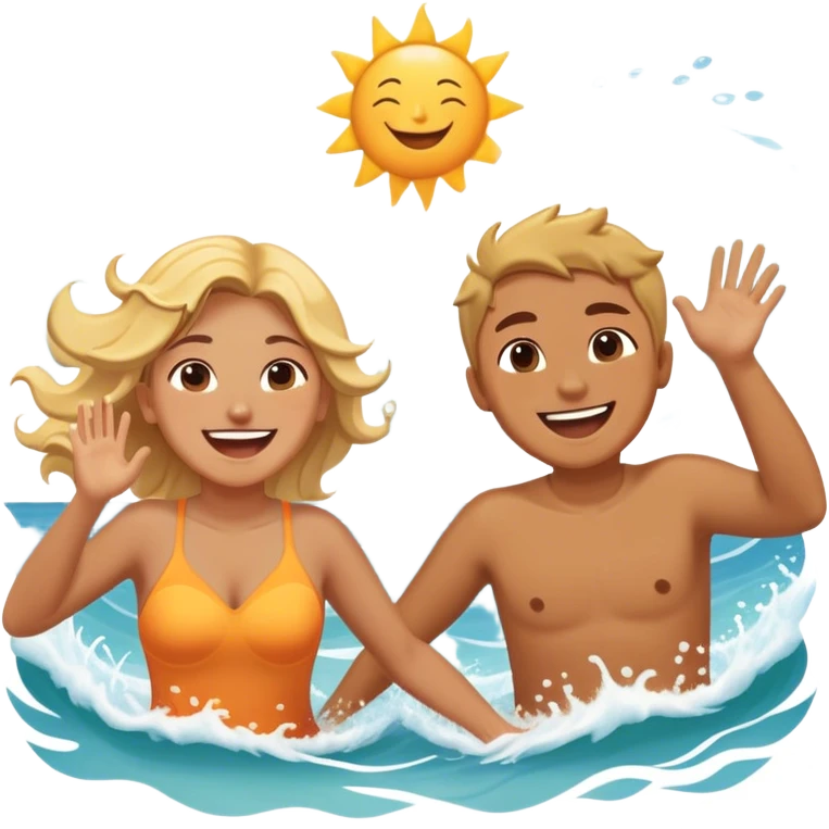 A person splashing water at their friend in the ocean, both laughing as the waves roll around them. The sun shines warmly above, capturing the joy of creating fun, embracing connection, and appreciating the moment with someone who makes life feel lighter.  emoji