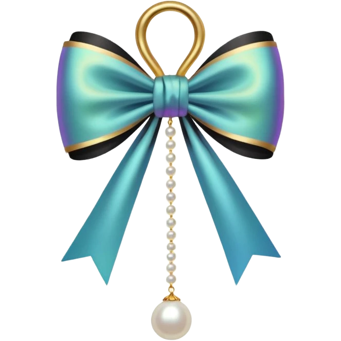 Black bow with golden outer line and hanging pearl  emoji