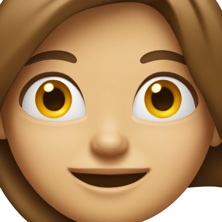 An emoji of a woman with long, straight brown hair and a large mouth, smiling with a friendly expression emoji