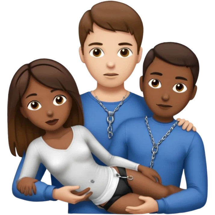 Brown hair Male submissive in chastity while tied down and is being pegged by a Hispanic female emoji