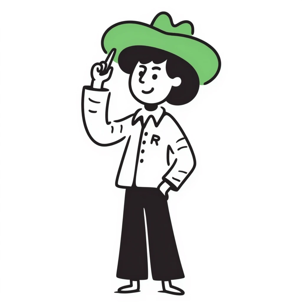 Cowboy wearing green hat with letter R on it emoji