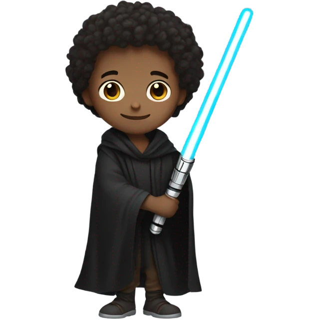smiling boy in black shirt as a Jedi  emoji