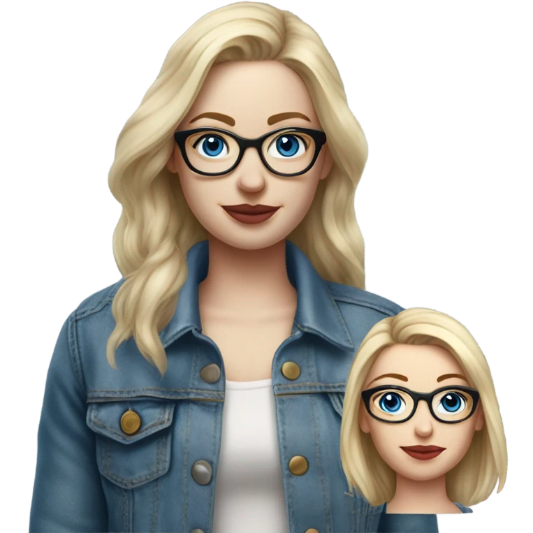 Hyper Realistic pale beautiful tattooed 3D woman with glasses and blue eyes wearing denim jacket emoji
