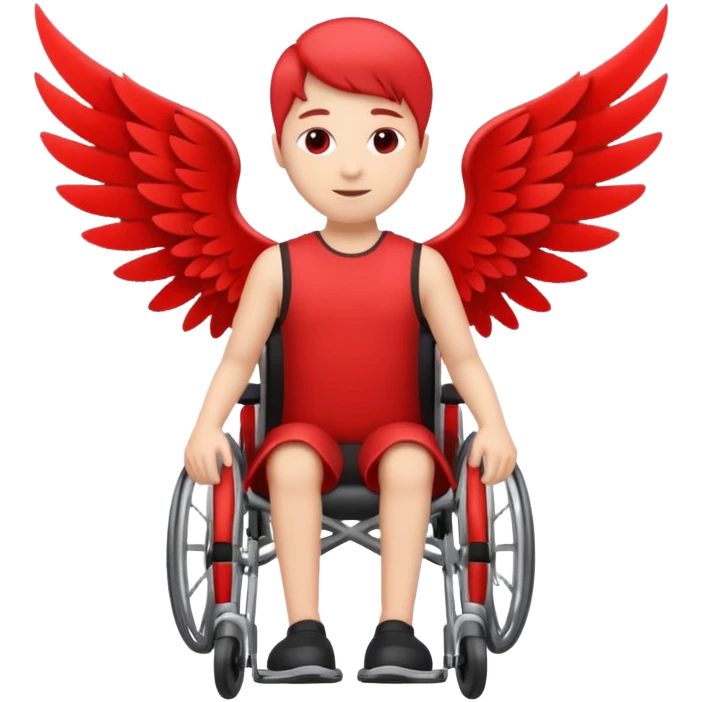 "A simple, red icon of a person in a wheelchair with stylized wings on their back, modern logo design, emoji style, white background" emoji
