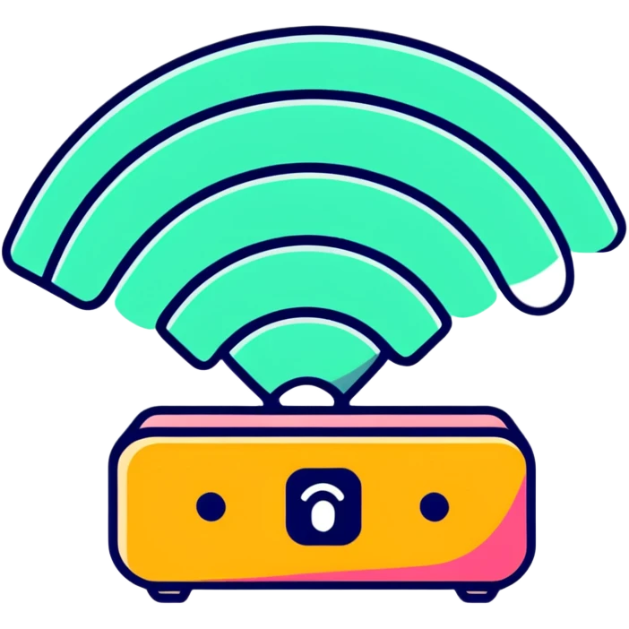 cartoon wifi icon with a crack or frown, colorful emoji