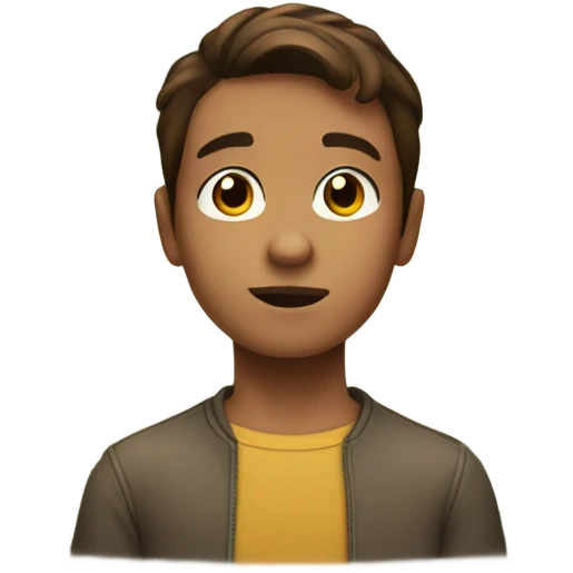 brown haired boy gazing forward with Christmas tree in background emoji
