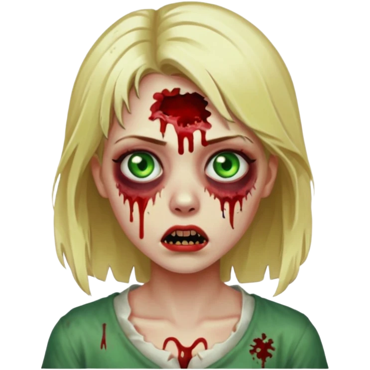faça um emoji de um zumbi, uma menina loira com olho verdes, sangue, de terror emoji