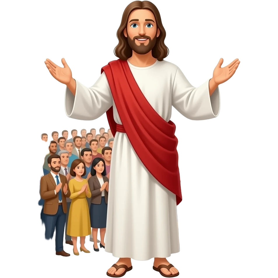 Jesus preaching to thousands of people emoji