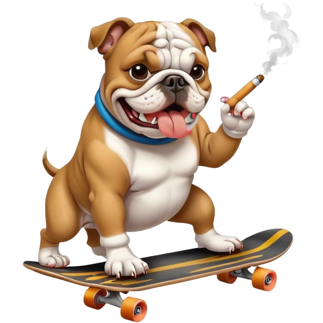 Bulldog riding a skateboard with a cigarette in mouth  emoji